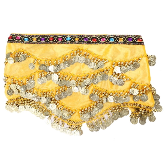 HOOWIFFY Belly Dancing Hip Scarf with Coins Fashion Accessory for Ladies Yellow 1Pack