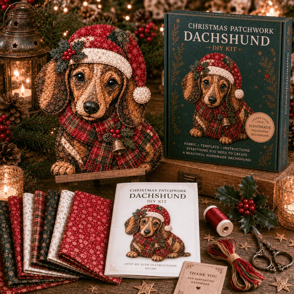 Christmas Patchwork Fabric DIY Decor Kit, Holiday Applique Sewing Craft Kit for Adults and Beginners, Handmade Christmas Wall Hanging Decor for Door, Porch, Window and Home