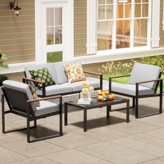 NATURAL EXPRESSIONS 4-Piece Patio Furniture Set Metal Modern Sectional Outdoor Conversation Sets, Gray