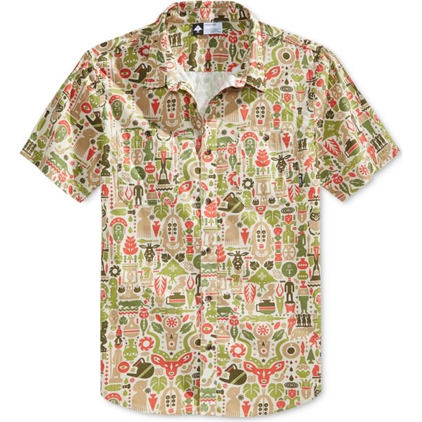 LRG Camisa abotonada con estampado vectorial para hombre, verde, extragrande