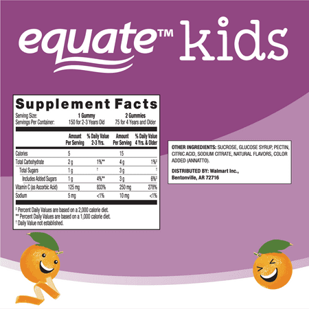 Equate Kids' Vitamin C Gummies, 150 Count, 2 Pack