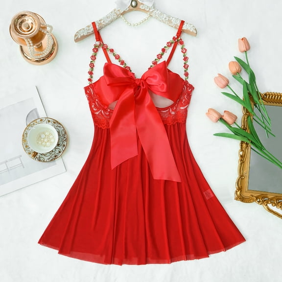 uublik Women Night Dress Valentine's Day Night Gowns Soft Loungewear Sleepwear Red