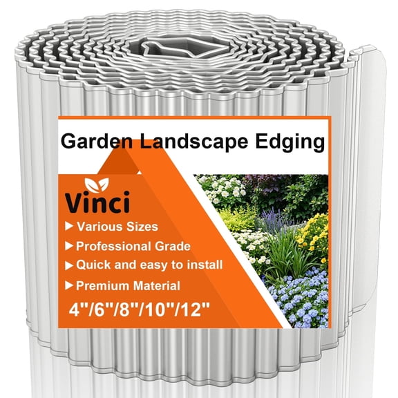 Vinci Garden Landscape Edging Border, 6 Inch x 40 FT Corrugated Sturdy Metal Easy Installation Safe Hemmed Lawn Garden Border Edges for DIY Flower Beds,Pathways and Patio Design (Silver)
