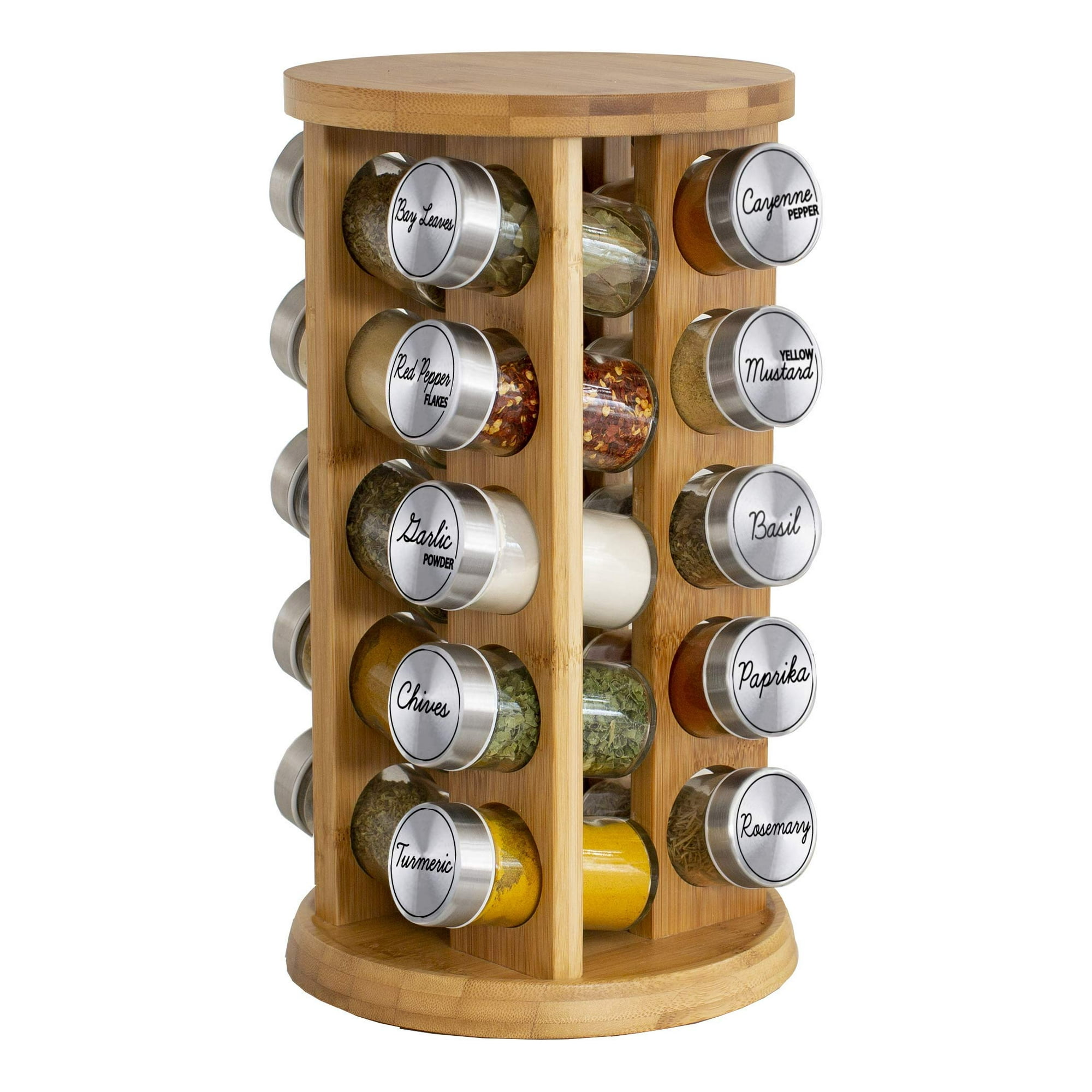 Orii 20 Jar Bamboo Spice Rack with Spices Included Rotating