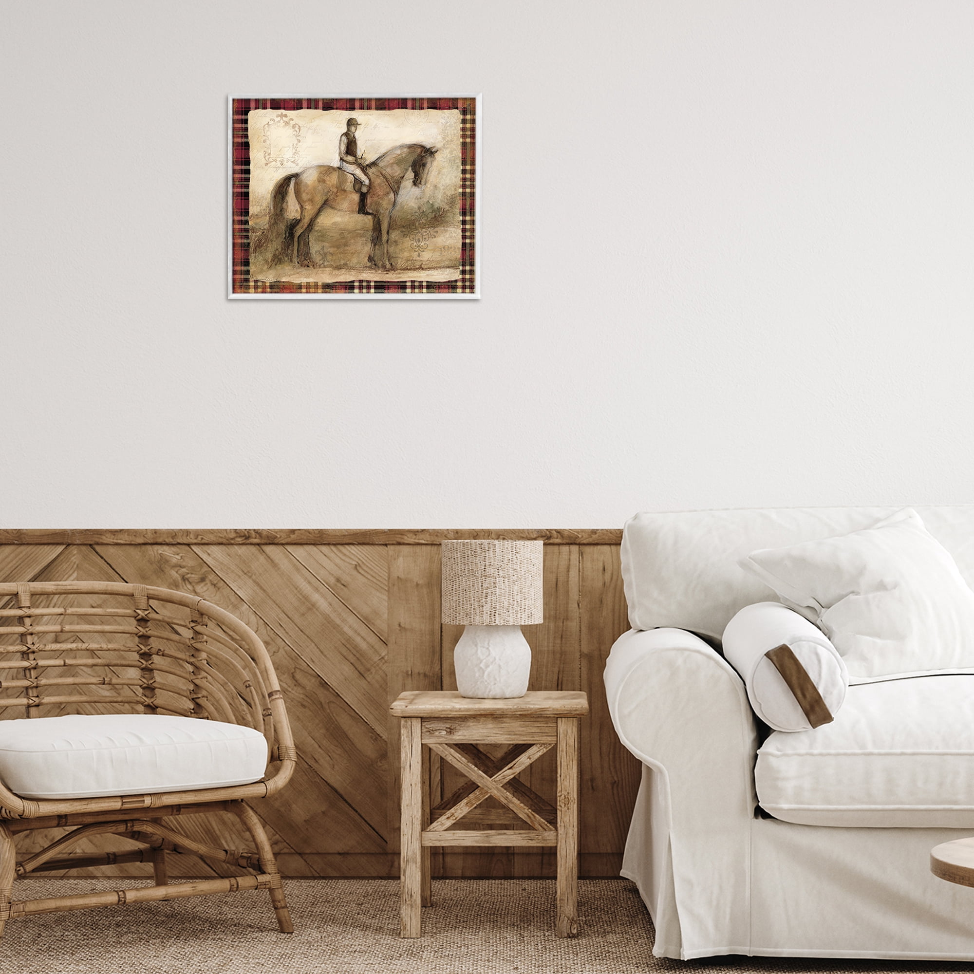 Stupell Industries Horse With Jockey & Plaid White Framed Giclee Art, design by Susan Winget