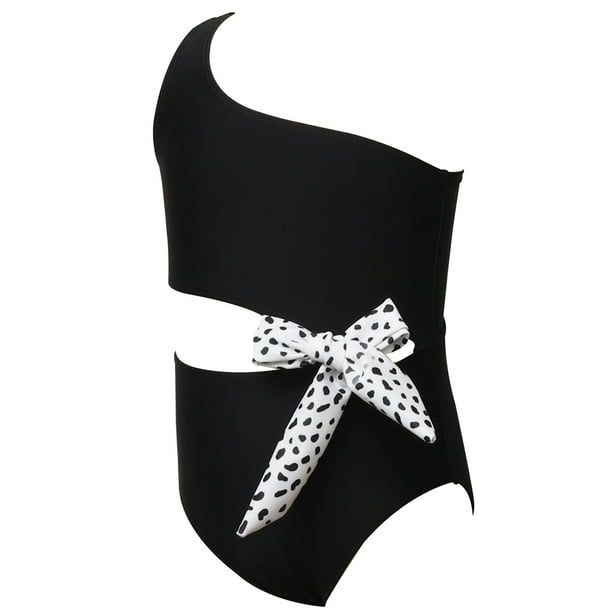 Kids One Piece Swimsuit Nylon Oblique Shoulder Design Bathing Suit