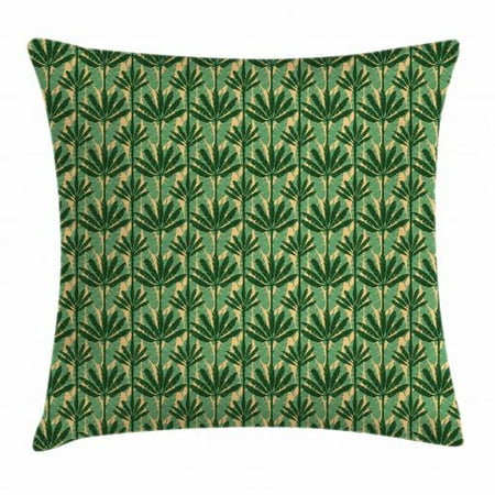 Palm Tree Pattern - Banana Leaf Throw Pillow Cushion Cover, Overlapping Windmill Palm Trees and Leaves Pattern, Decorative Square Accent Pillow Case, 16 X 16 Inches, Emerald Jade Green and Pale Yellow, by Ambesonne
