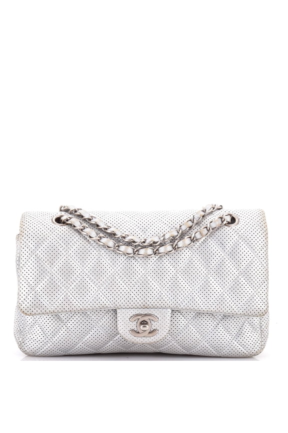 Pre-Owned Classic Double Flap Bag Quilted Perforated Lambskin Medium By Rebag