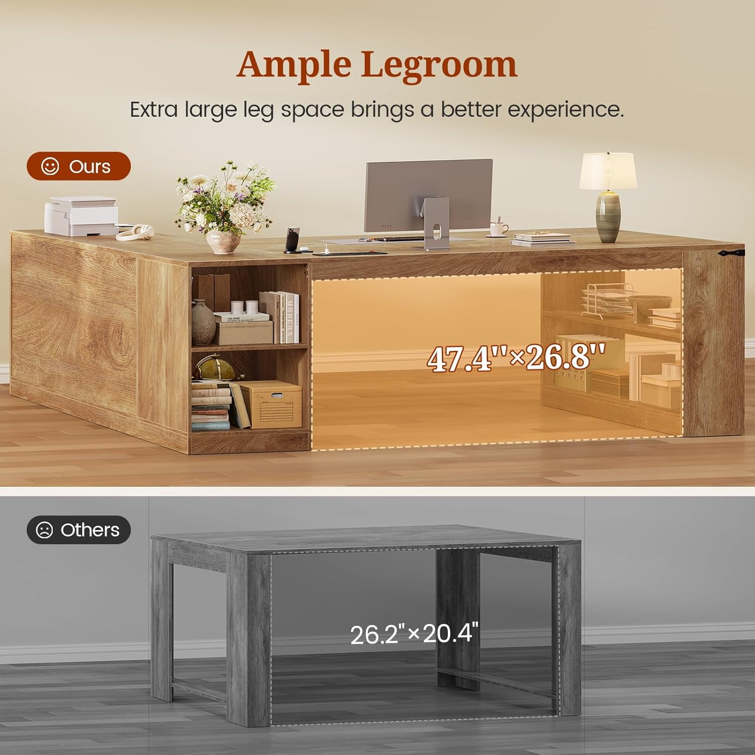 71" Executive Desk, L Shaped Computer Desk with Power Outlets, Modern Corner Desk with Storage Shelves & Lateral File Cabinet, Business Furniture Workstation, Oak