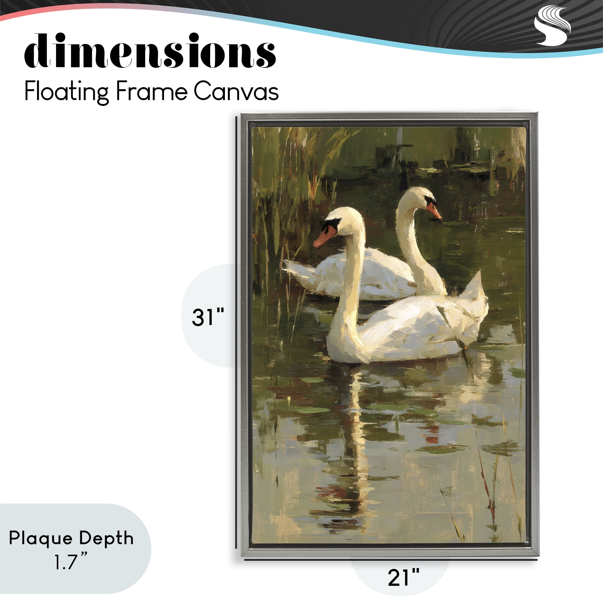 Stupell Industries Swans For A Swim Gray Framed Floater Canvas Wall Art, design by Petal Prints Design