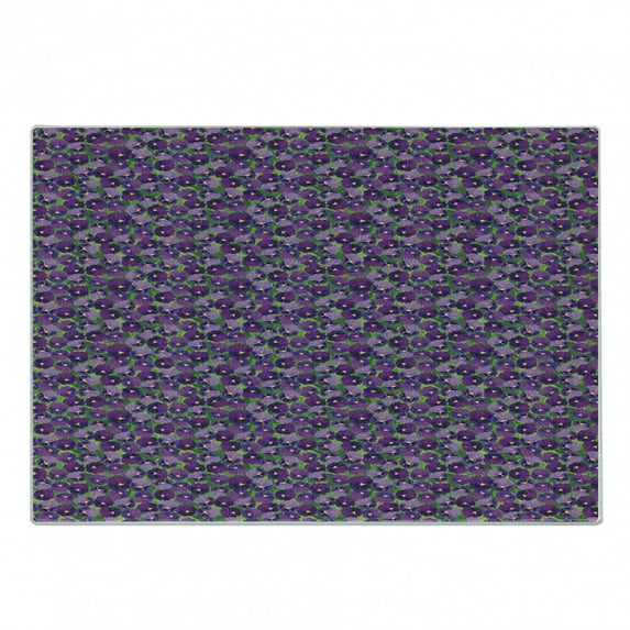 Botanical Cutting Board, Green Field Full of Burgeoning Pansy Inflorescence Garden Flourish Bedding Plants, Decorative Tempered Glass Cutting and Serving Board, Small Size, Multicolor, by Ambesonne