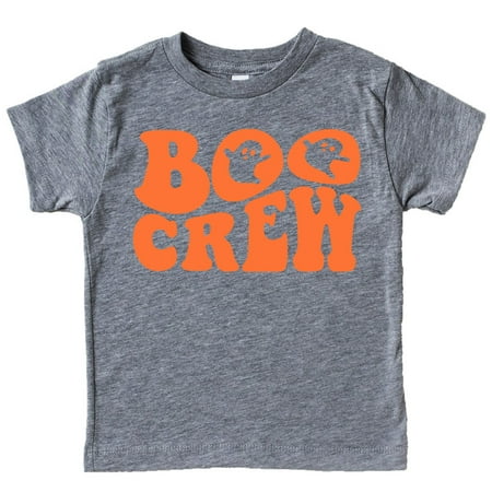 

Boo Crew Retro Wavy Ghost Shirt for Baby and Toddler Youth Boys and Girls Halloween and Fall Shirt Orange on Granite Heather Shirt 4T