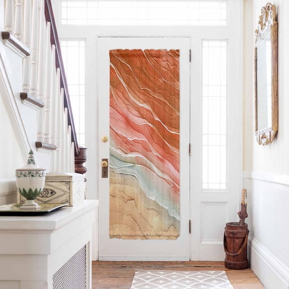 Burnt Orange Ombre Coastal Door Curtains for Door Window, French Sidelight Front Back Door Curtains With Tieback, Summer Nautical Beach Ocean Seaside Kitchen Rod Pocket Drapes Panel, 54"x72"
