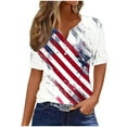 thumbnail image 2 of VKOYWKM Independence Day Tops for Women 4th of July Patriotic T Shirts American Flag Star Stripe Graphic Tees Henley Shirts Short Sleeve Button V Neck Red White and Blue Tshirts, 2 of 5