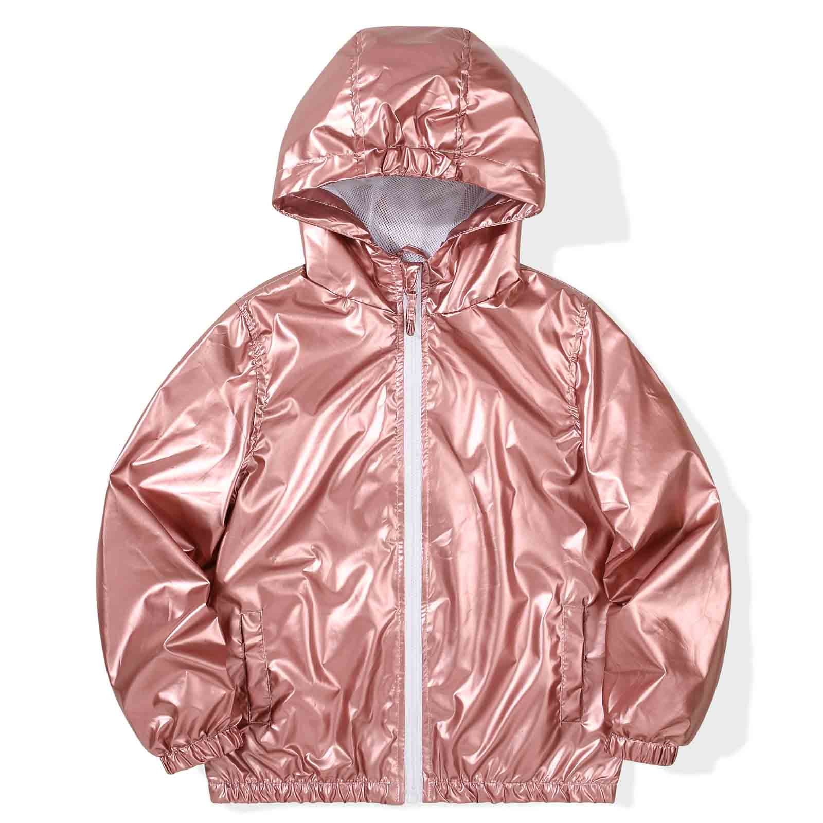 MADHERO Boys Girls Rain Jacket Lightweight Long Sleeve Windbreaker Rose Gold 10