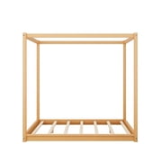 Harper & Bright Designs Wood Queen Size Canopy Platform Bed Frame with Support Legs, Natural