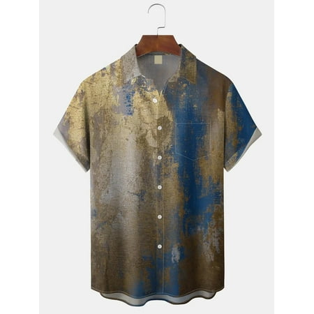 

MLFU Men Casual Ombre Summer Polyester Micro Elasticity Household Regular H-Line Shirt Collar Shirts