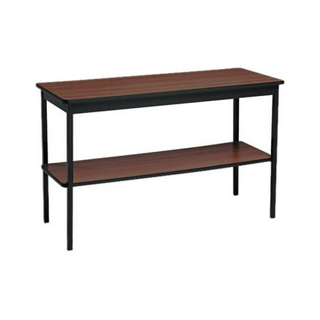Barricks Utility Table with Bottom Shelf, Rectangular, 48w x 18d x 30h, Walnut/Black