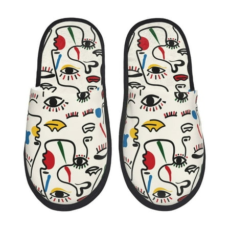 

Noikeo Aabstract Eyes Pattern Cozy Slippers Indoor for Women and Mens Fuzzy House Shoes Soft Plush Warm Slip-on Slippers-Medium
