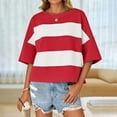 thumbnail image 2 of Jalioing T Shirt for Women Trendy Half Sleeve Dropped Shoulder Striped Tee Oversized Casual Crew Neck Tops, 2 of 7