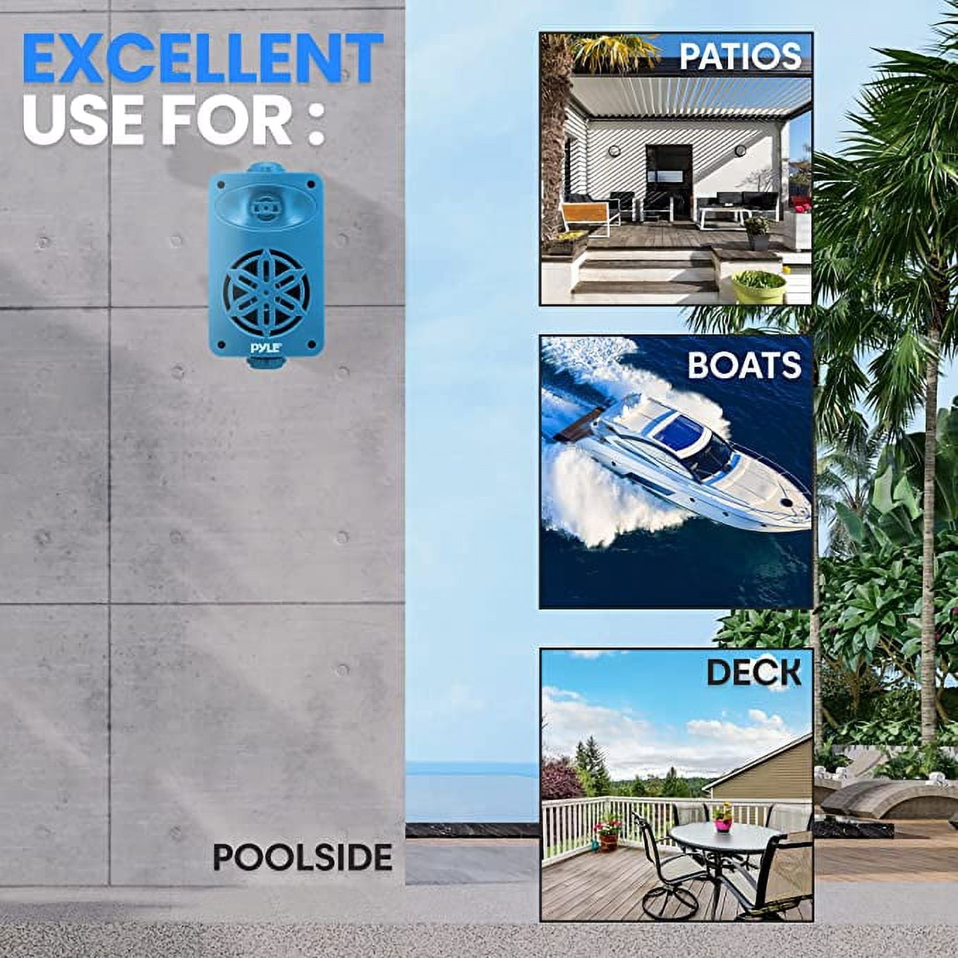 Pyle Indoor Outdoor Speakers Pair - 200 Watt Dual Waterproof 3.5” 2-Way Full Range System (Blue)