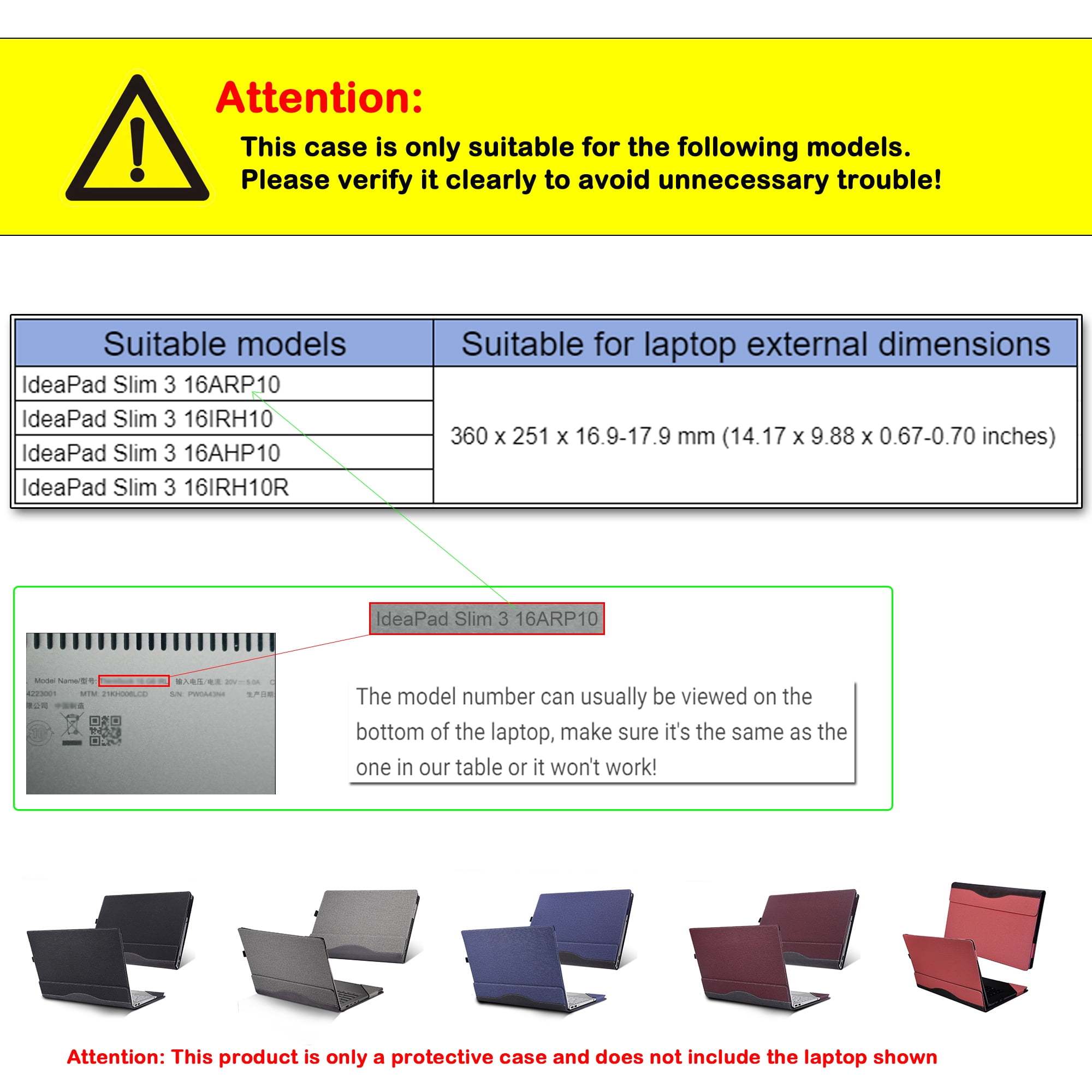 Laptop Cover Case for Lenovo IdeaPad Slim 3 16ARP10 /16IRH10 /16AHP10 /16IRH10R Sleeve,16 inch PU leather Protective Shell Detachable Notebook PC Bag Accessories