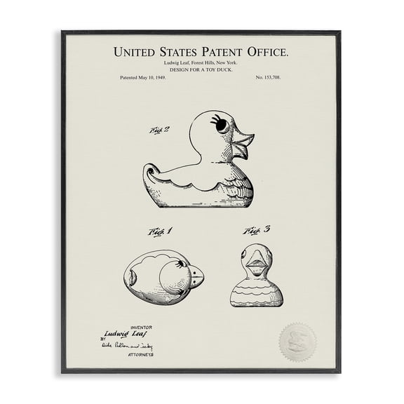 Stupell Industries Traditional Vintage Duck Toy Patent Black Framed Giclee Art, 16 x 20, by Karl Hronek