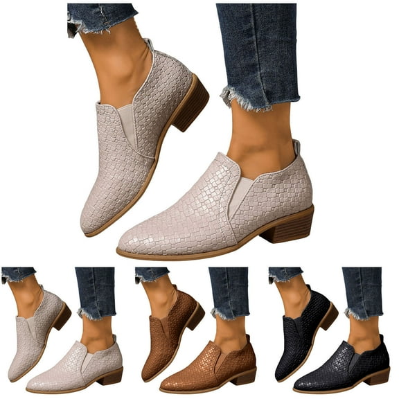 Dakaela Ankle Boots for Women Chunky Low Heel Western Chelsea Dress Booties Fall Winter Business Office Work Shoes Black 6