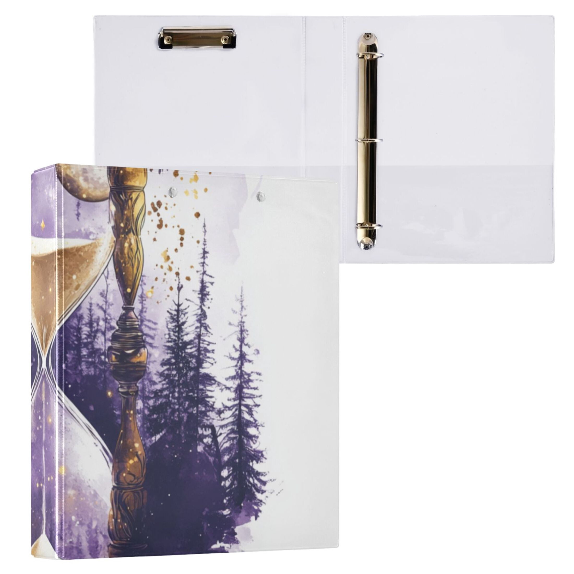 Purple Hourglass Forest 3 Ring Binders 1.5 inch Hardcover File Folders with Interior Pockets A4 Size Organizer for School Office Hospital