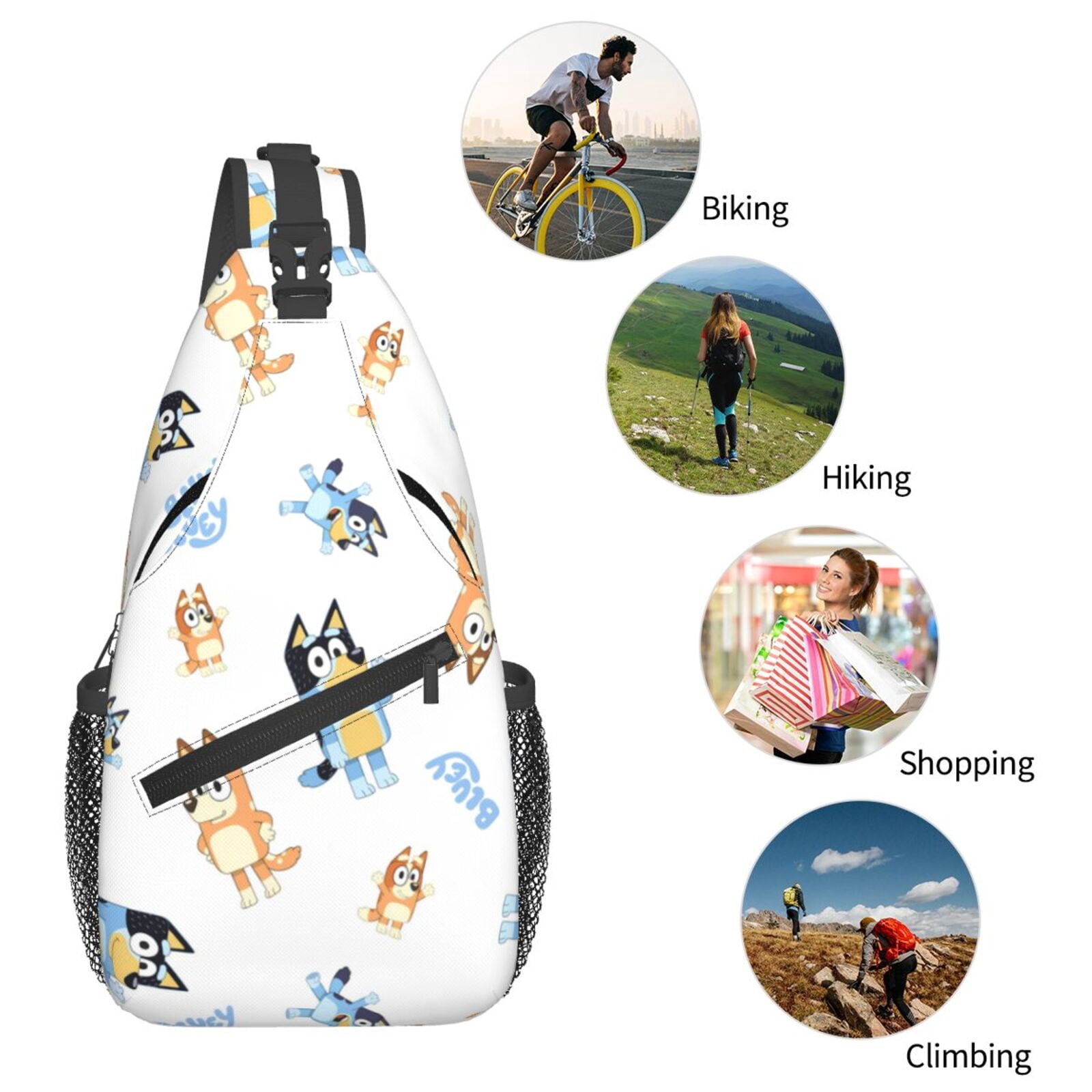 Kowoue Bluey Pattern Sling Backpack Crossbody Shoulder Bags for Men Women Small Daypacks Chest Bag Hiking Travel Sport Climbing Runners