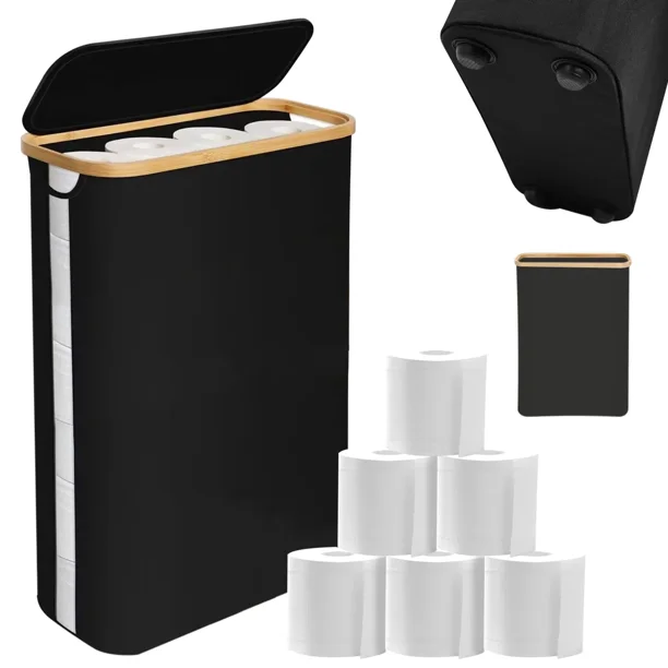 ZYNERY Gabinete Toallero con Tapa, Organizador y Almacenaje para Baño, Negro