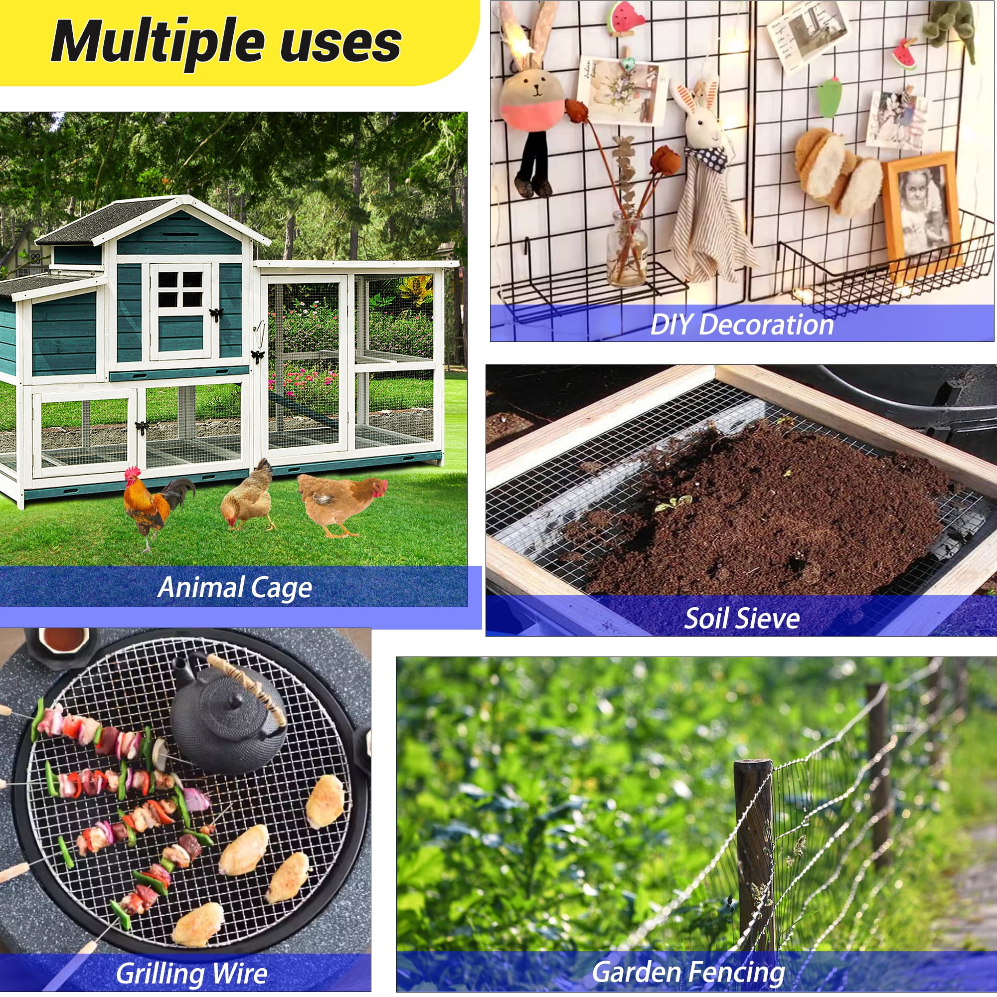 19GA Hardware Cloth Welded Black PVC Coated Wire Mesh Galvanized Square Chicken Wire Fence 1/2in 48in(H) x 50ft(L)
