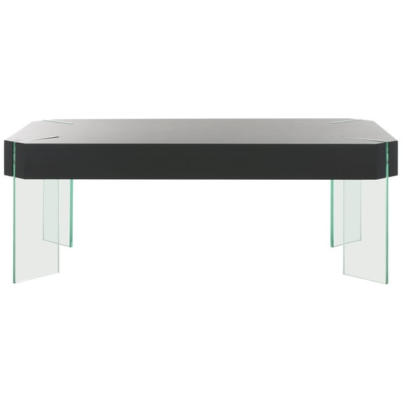 SAFAVIEH Katelyn Contemporary Wood Coffee Table, Black Stripe/Clear Glass