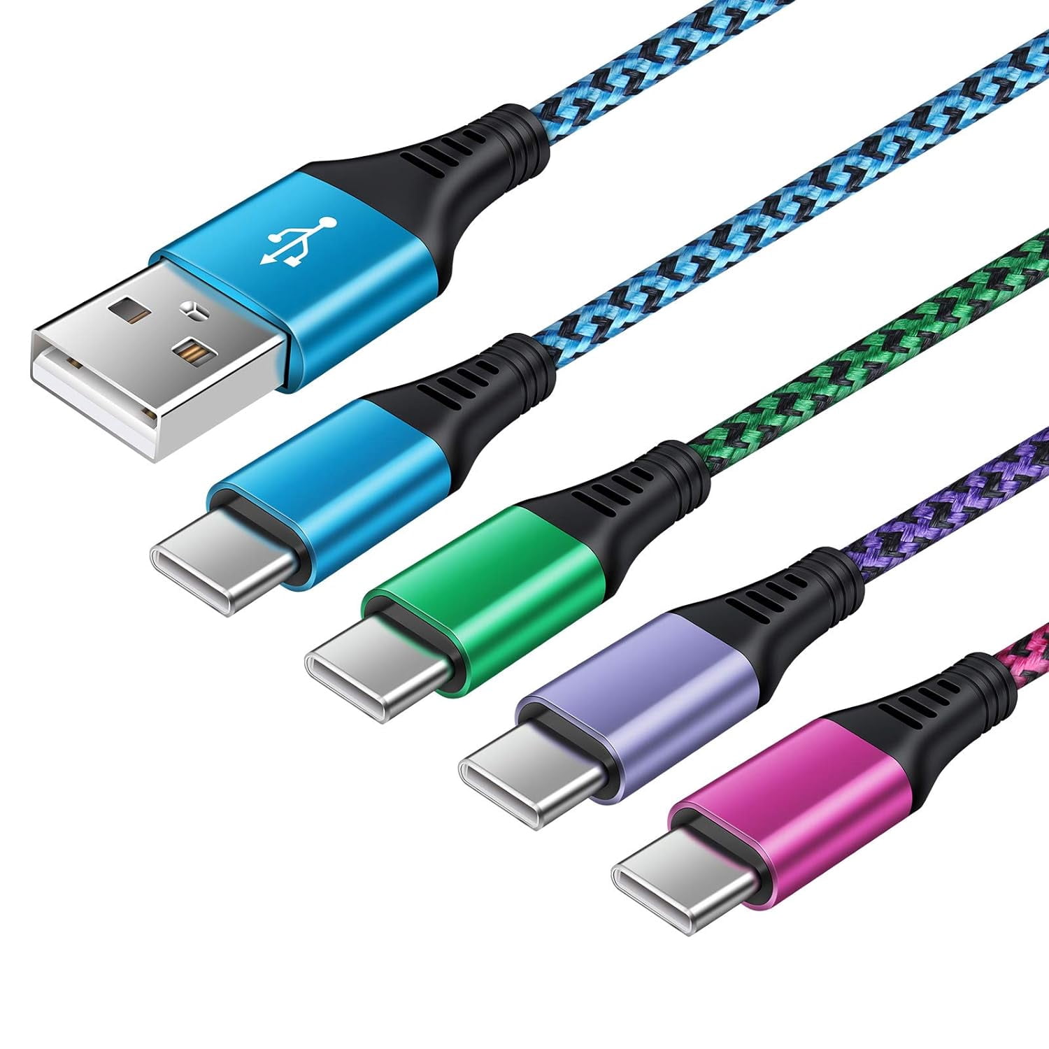 MHAWBL-USB Type C Cable 3A Fast Charging 6ft, 4Pack USB A to USB C Android Phone Charger Cord Nylon Braided Cable for Samsung Galaxy S24 S23FE S22 S21 S20 A54 A15 A14 iPhone 16 15,Google Pixel 9 8 7