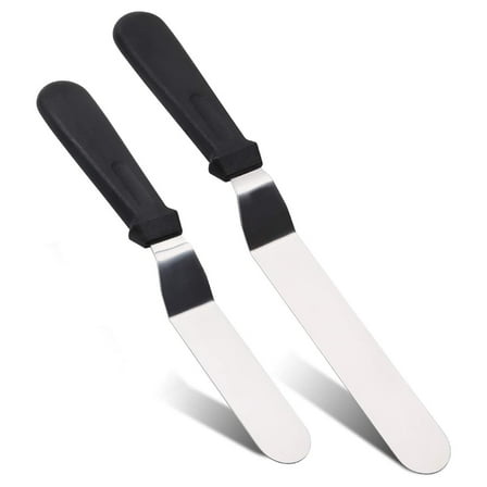 Angled Icing Spatula, Stainless Steel Offset Spatula, Cake Spatula Set of 2 Black 6&8 inch Blade