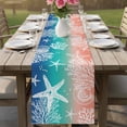 thumbnail image 4 of Blue Teal Pink Ombre Coastal Table Runner 120 Inches, Nautical Beach Starfish Coral Summer Bed Runner Dresser Scarves Tabletop for Indoor Outdoor Parties/Ceremony/Banquet, 13"x 120", 4 of 8