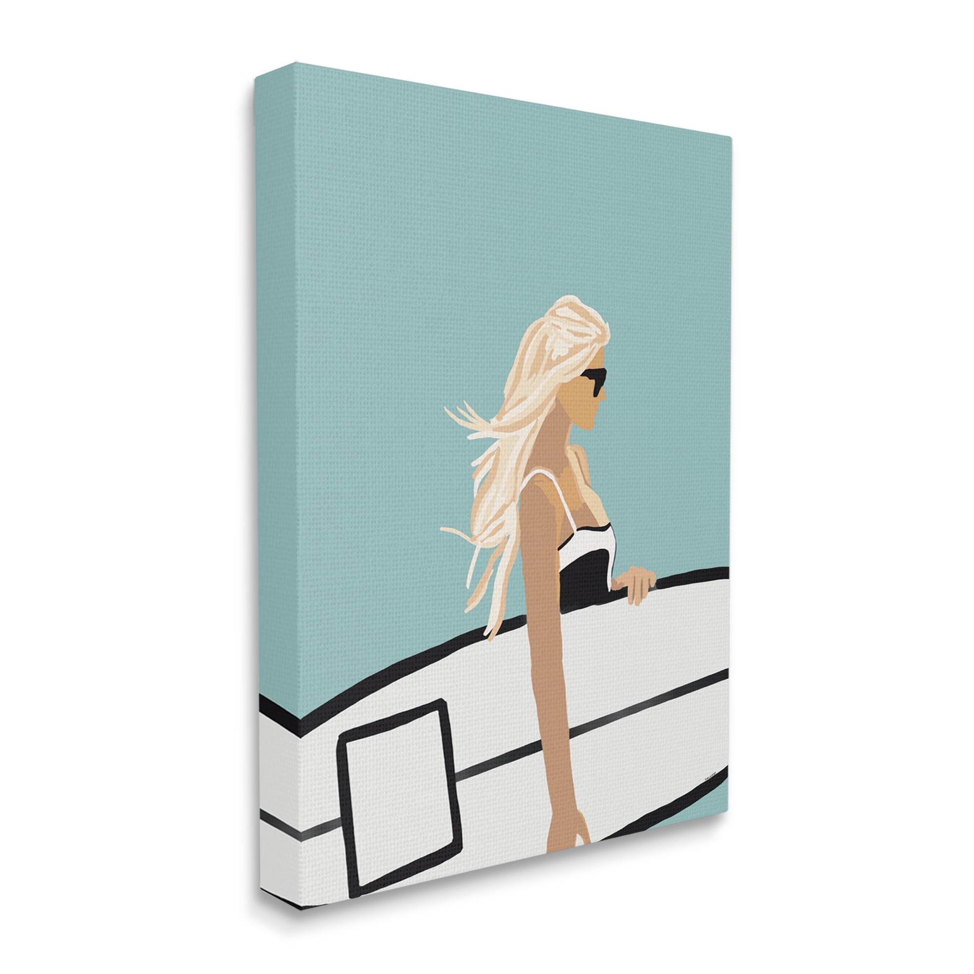 Stupell Industries Woman Carrying Surf Board Windblown Beach Hair Graphic Art Gallery Wrapped Canvas Print Wall Art, Design by Amelia Noyes