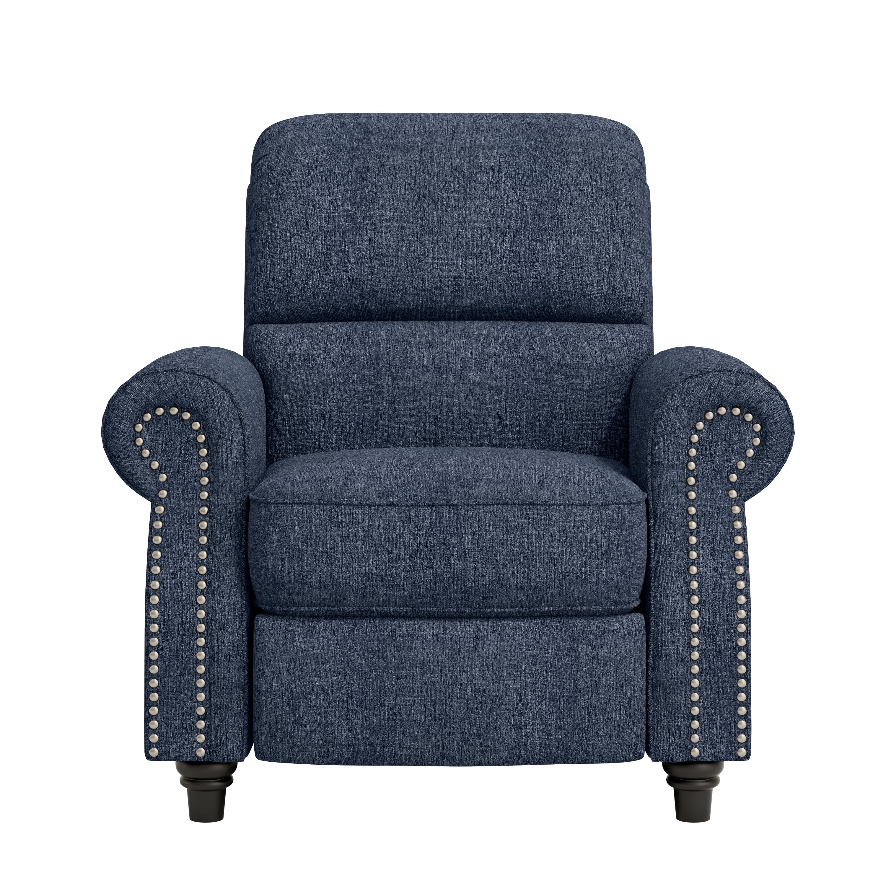 Homesvale Cari Push Back Recliner Chair with Nailhead Trim, Denim Blue Polyester Fabric, Living Room Recliner