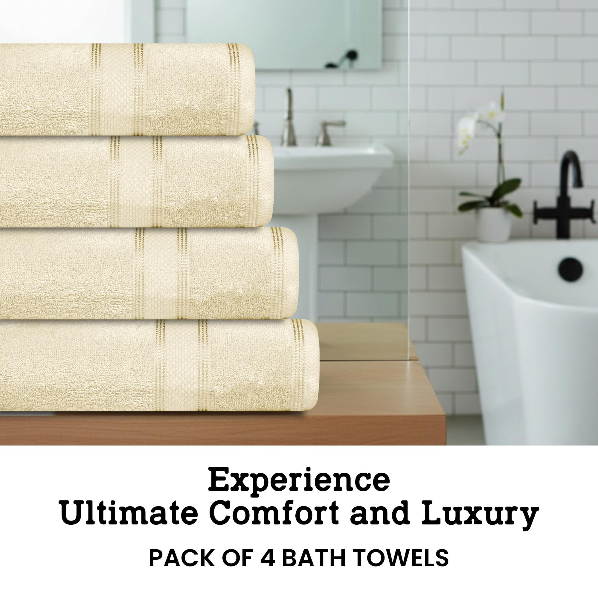 Casa Lino 4Pc Premium Bath Towels (54" x 27") - 100% Cotton, 400GSM, Ultra Soft & Absorbent (Cream)