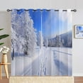 thumbnail image 3 of Winter Curtains - Nature Landscape Theme Snow Tree Forest Mountain Scenery Scene Print Pattern Grommet Light Filtering Window Drapes for Bedroom Living Room 2 Panels 52 x 63 Inch, 3 of 5