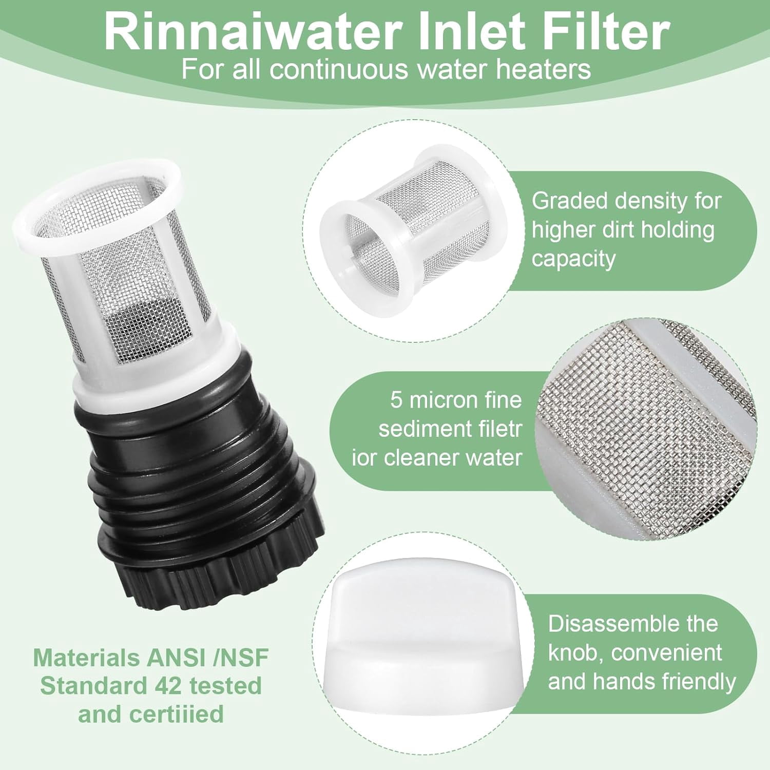 H98-510-S tankless Water Heater Filter Kit for Rinnai Water Heaters (2 Tankless Water Heater Inlet Screen Assemblies+1 tankless Water Heater Filter Removal Tool）$$Tools & Hardware Other