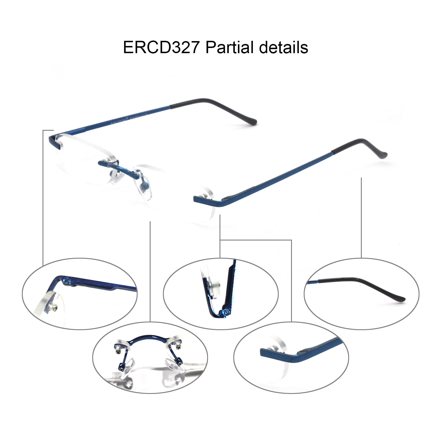 EYE ZOOM 4 Pack Compact Metal Rimless Reading Glasses with Light Slim Hard Case for Men Women (Navy Blue,+3.00)