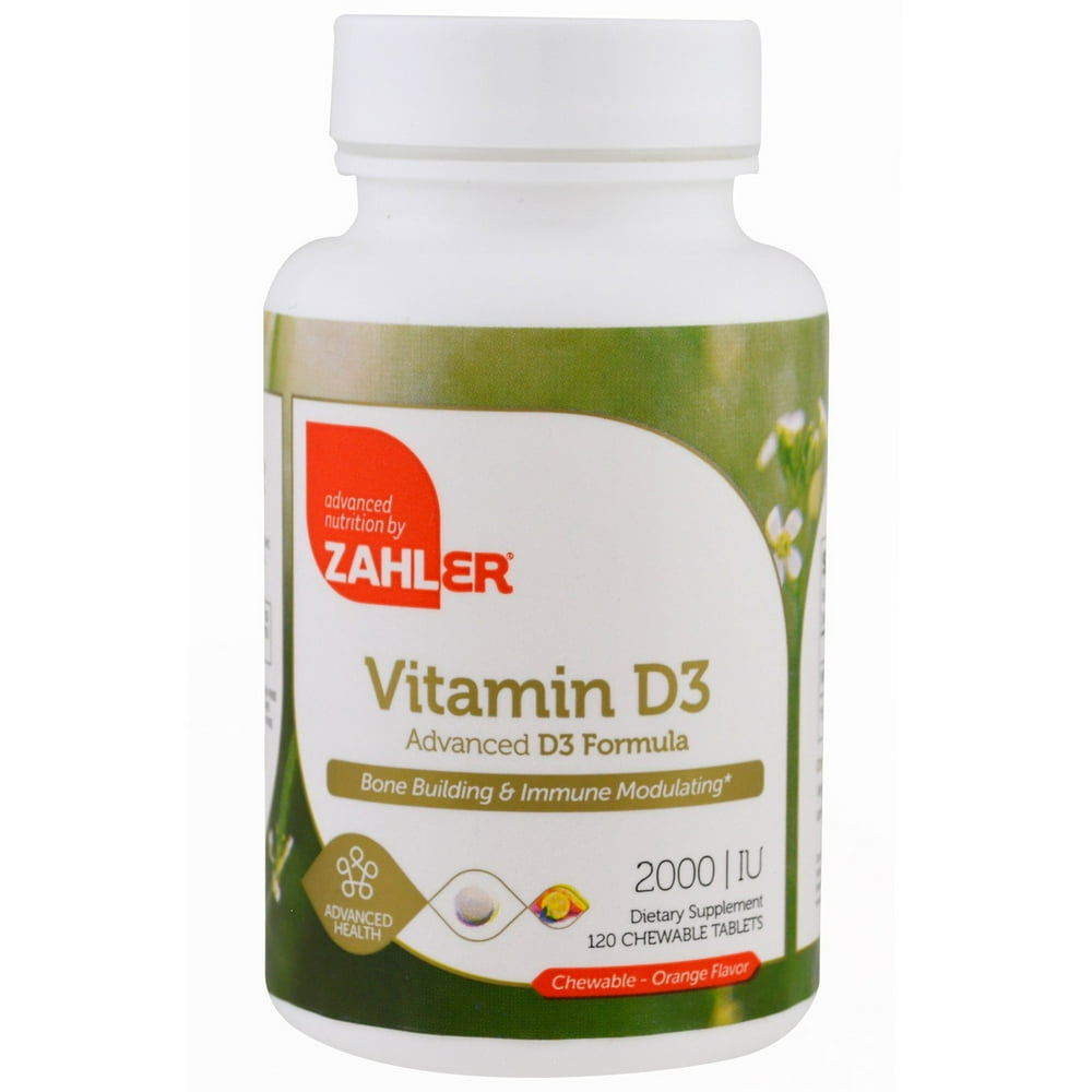 Zahler Vitamin D3 Orange Flavor 2000 IU 120 Chewable Tablets Walmart