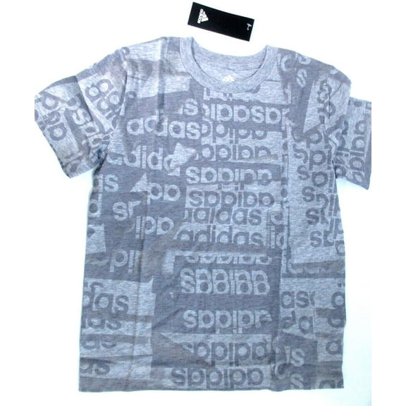 adidas Kids Boy's Core Linear Print Heather Tee (Big Kids) Grey Heather XL (18/20 Big Kids)