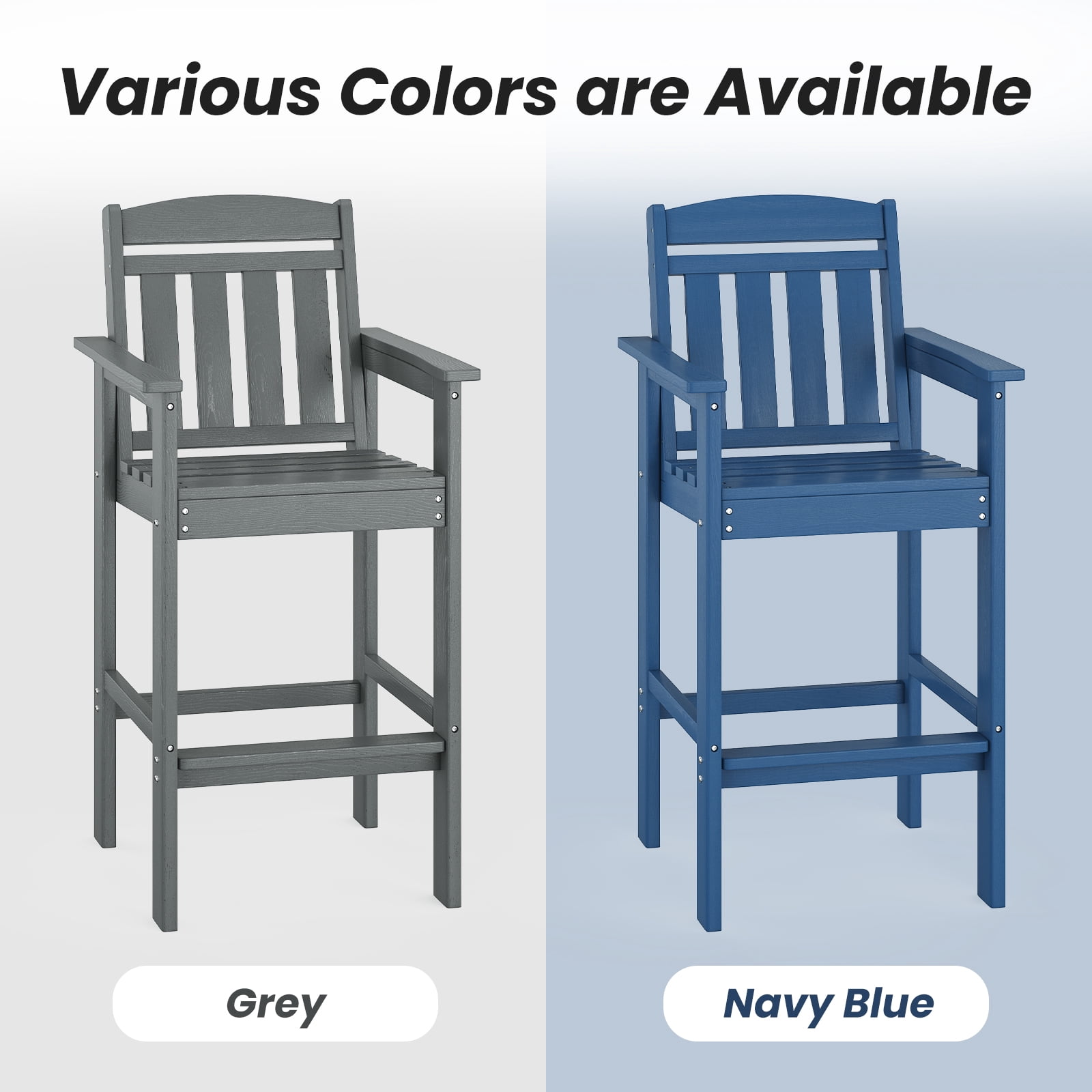 Tall Adirondack Chairs Set of 2, HDPE Bar Height Patio Bar Stools w/ Connecting Tray & Umbrella Hole, All-Weather Outdoor Seating for Poolside, Balcony, Backyard