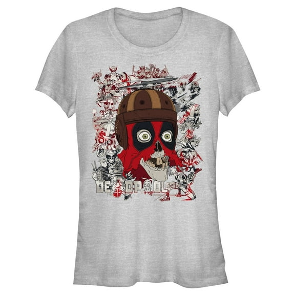 Junior's Marvel: Deadpool & Wolverine Headpool Collage Graphic T-Shirt