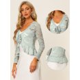 thumbnail image 2 of Cárdigan corto con lazo en la parte delantera para mujer Dobladillo con volantes Top transparente de encaje floral Gris M, 2 of 6