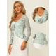 thumbnail image 2 of Cárdigan corto con lazo en la parte delantera para mujer Dobladillo con volantes Top transparente de encaje floral Gris M, 2 of 6