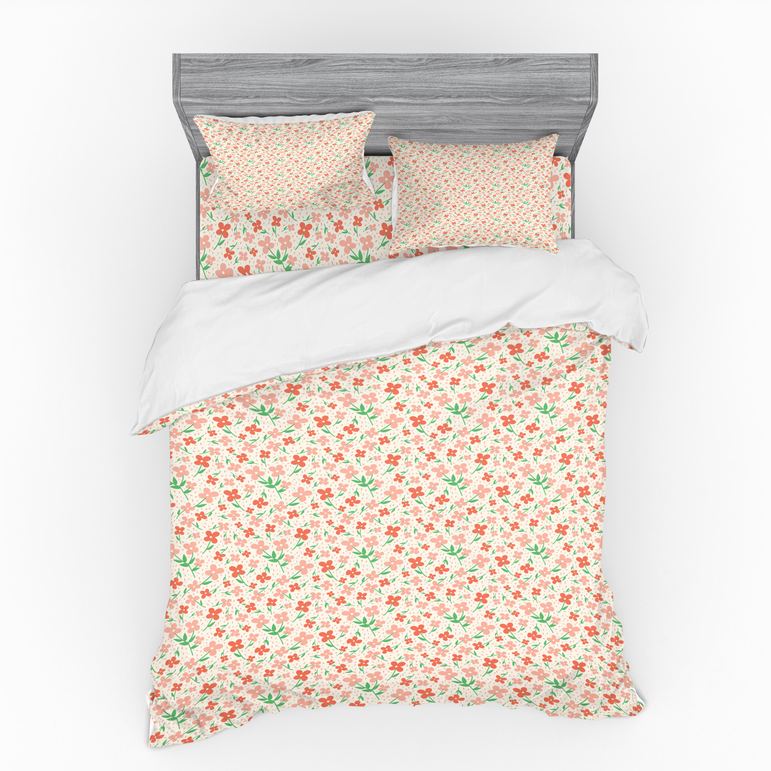 Floral Duvet Cover Set, Blooms Petals Pastel Childish Meadow Buds