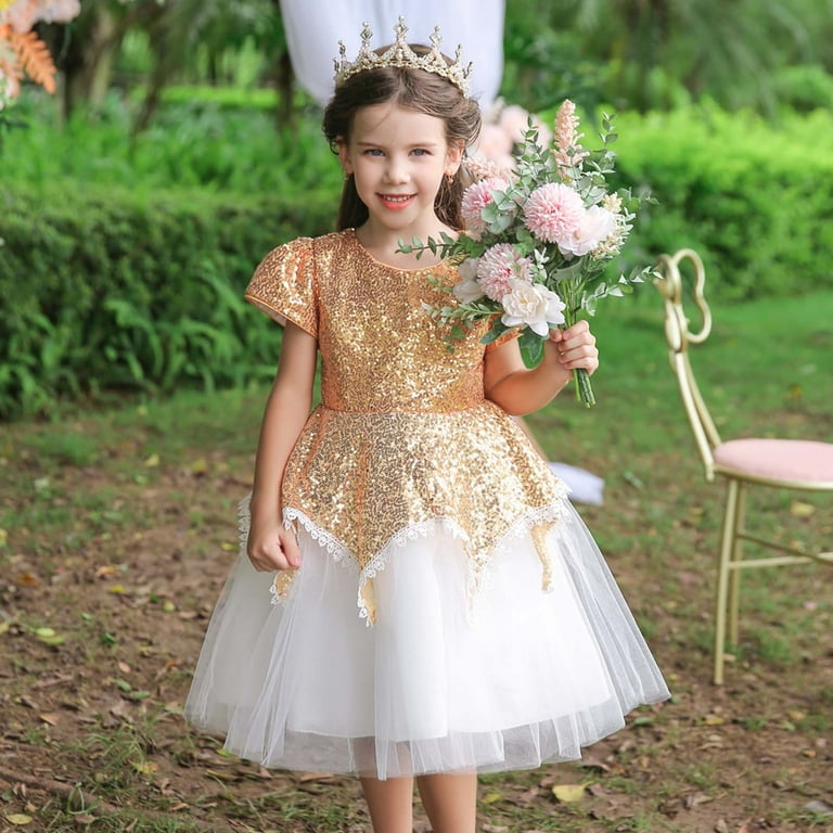 skpabo Girls Floor Length Lace Princess Dress Girl Party Wedding Bridesmaid  Dress Layered Puffy Tulle Dresses